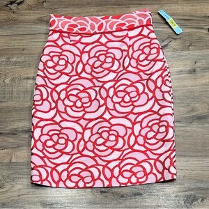 ANTONIO MELANI Pink and Red Floral Pencil Skirt